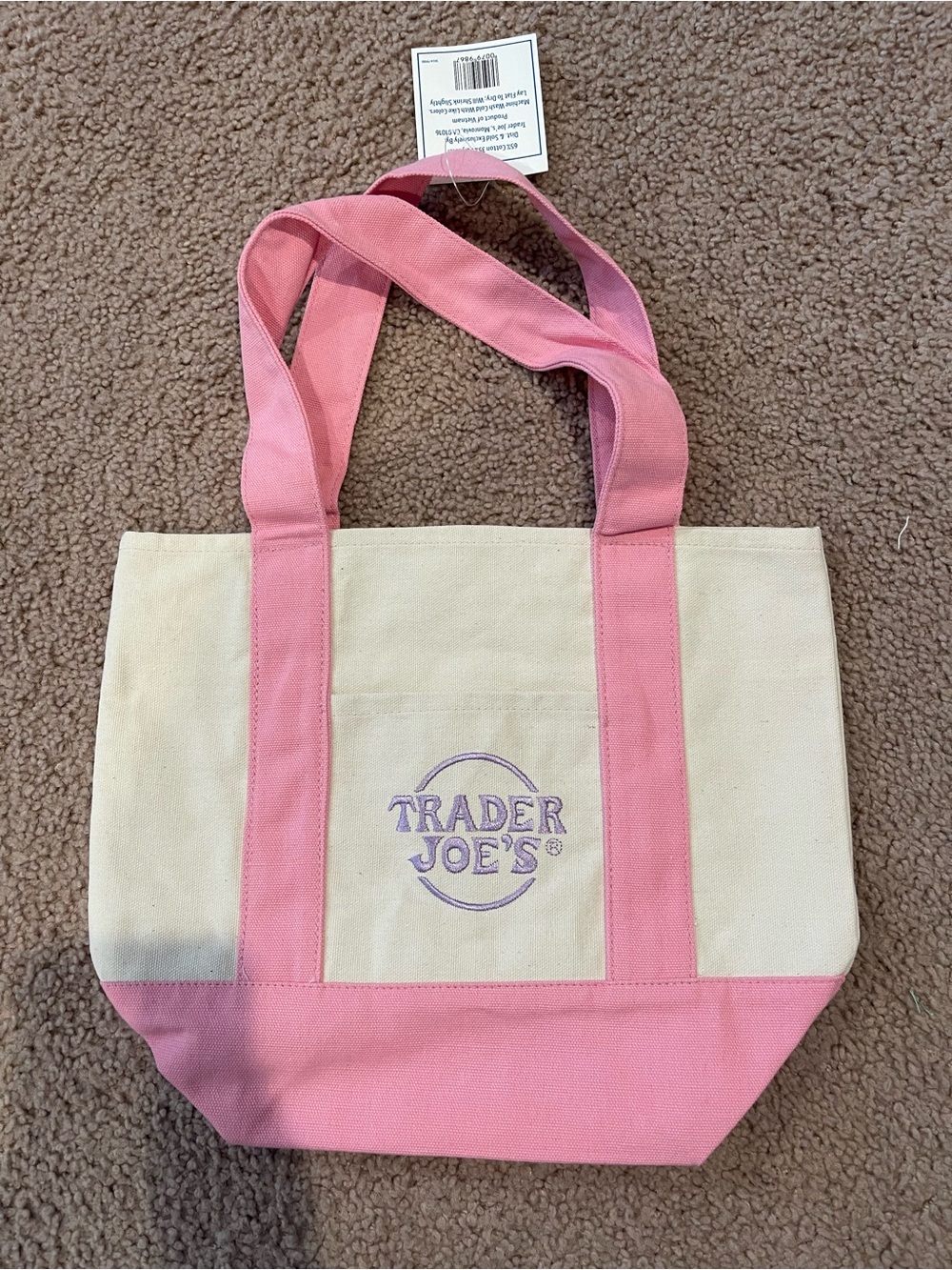 Trader Joe's Trendy Mini Pastel Canvas Tote Bag Limited Edition